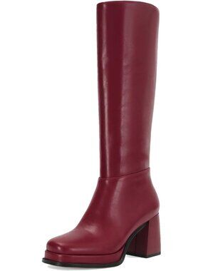 🆕Women Burgundy Chunky Heel Round Toe Campus Boots Comfortable Low Block Heel